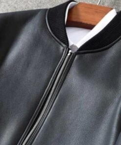 Men Bomber Black Lambskin Leather Jacket Casual Formal