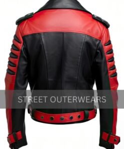 Alternative view of Mens Red and Black Biker Motorcycle Leather Jacket