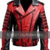 Mens Red and Black Biker Motorcycle Leather Jacket