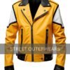 Mens Yellow and White Sheepskin Cafe Racer Leather Jacket