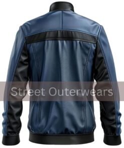 Alternative view of Mens Black and Blue Genuine Sheepskin Cafe Racer Leather Jacket