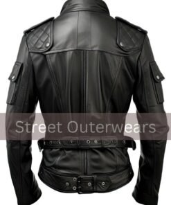 Alternative view of Mens Black Genuine Sheepskin Cafe Racer Riding Leather Jacket