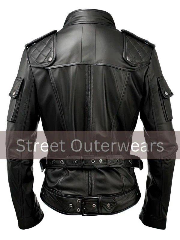 Mens Black Genuine Sheepskin Cafe Racer Riding Leather Jacket Mens Black Genuine Sheepskin Cafe Racer Riding Leather Jacket - Image 2
