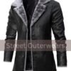 Mens Black Sheepskin Faux Fur Trench Leather Coat