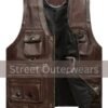 Mens Brown Cafe Racer Motorcycle Sporty Racer Leather Waistcoat