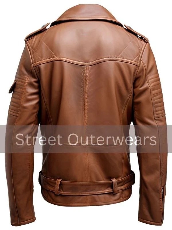 Mens Chocolate Brown Sheepskin Motorcycle Leather Jacket Mens Chocolate Brown Sheepskin Motorcycle Leather Jacket - Image 2