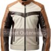 Mens Coffee Brown Beige Biker Leather Jacket
