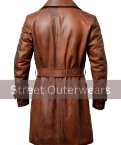 Alternative view of Mens Distressed Brown Leather Long Overcoat