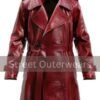 Mens Maroon Classy Soft Double-Breasted Trench Leather Coat