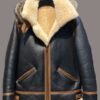 Mens RAF B3 Aviator Black Hooded Shearling Leather Jacket