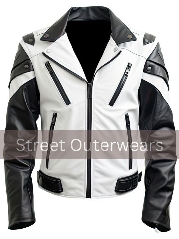 Mens White and Black Biker Racer Leather Jacket Mens White and Black Biker Racer Leather Jacket