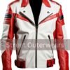 Mens White and Red Multicolor Cafe Racer Biker Leather Jacket