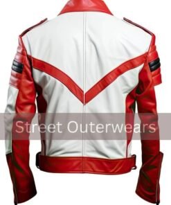 Alternative view of Mens White and Red Multicolor Cafe Racer Biker Leather Jacket