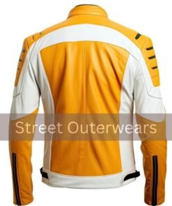 Alternative view of Mens White and Yellow Smooth Classy Leather Jacket