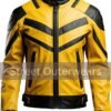 Mens Yellow And Black Sporty Moto Biker Leather Jacket
