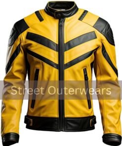 Mens Yellow And Black Sporty Moto Biker Leather Jacket