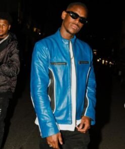 Micheal Ward Biker Blue Leather Jacket