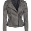 Barbie Pink Biker Style Leather Jacket for Women New Luxury Biker Ladies City Jacket Grey Leather Jacket - Sale