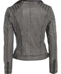New Luxury Biker Ladies City Jacket Grey Leather Jacket