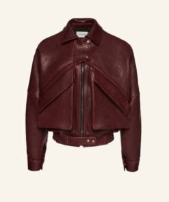 New York Barbara Palvin Burgundy Leather Jacket