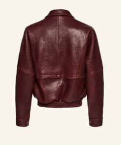 New York Barbara Palvin Burgundy Leather Jacket