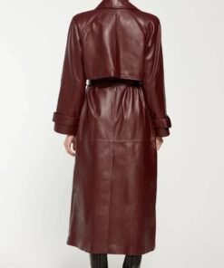 New York City Selena Gomez Maroon Leather Coat