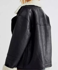New York Selena Gomez Shearling Black Leather Jacket