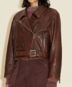 Gigi Hadid Maroon Biker Leather Jacket