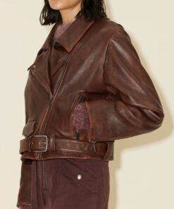 Gigi Hadid Maroon Biker Leather Jacket