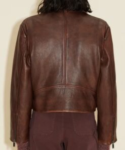 Gigi Hadid Maroon Biker Leather Jacket