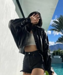 Alternative view of Lisa Rapper Oversized Black Leather Jacket