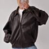 Vintage Oversized Long Black Leather Jacket Oversized Full Grain Vintage Baggy Style Brown Leather Jacket
