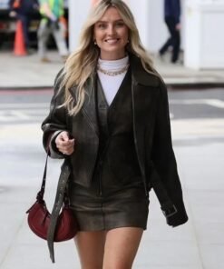 Alternative view of Perrie Edwards Oversized Biker Black Leather Jacket