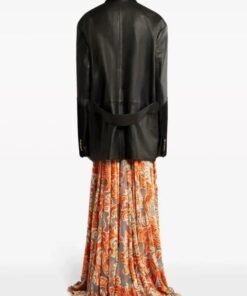 Elsa Hosk Biker Black Leather Long Blazer