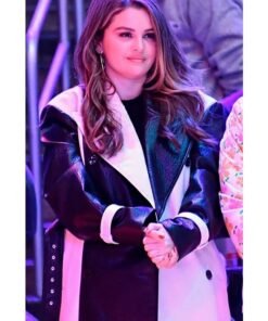 Selena Gomez Colorblock Leather Coat