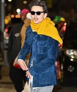 Timothée Chalamet Blue Suede Coat Jacket