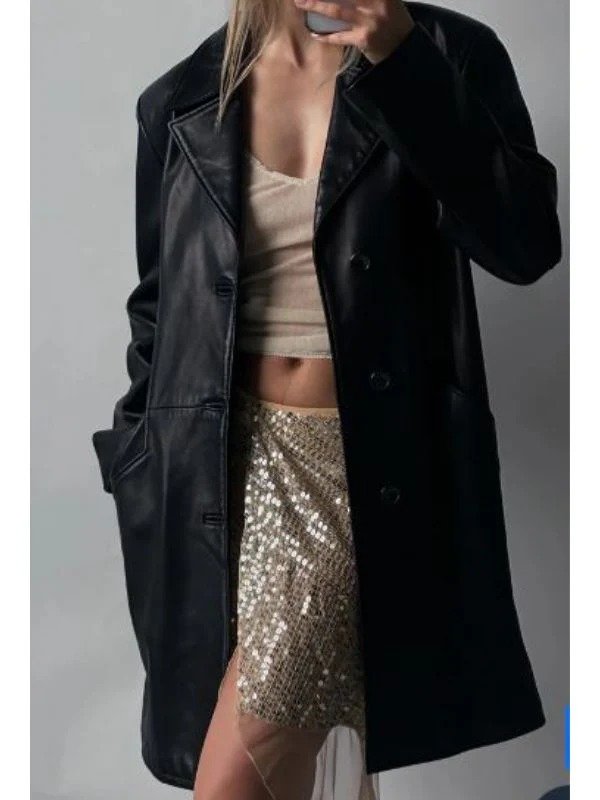 Vintage Oversized Long Black Leather Jacket Vintage Oversized Long Black Leather Jacket - Image 3