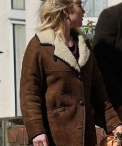 We live in Time Florence Pugh Brown Shearling Jacket