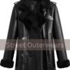Women Black Aviator Style Genuine Sheepskin Leather Shearling Coat
