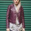 Womens Biker Black High Fashion Street Racer Motorcycle Jacket Women Classic Burgundy Lambskin Biker Jacket