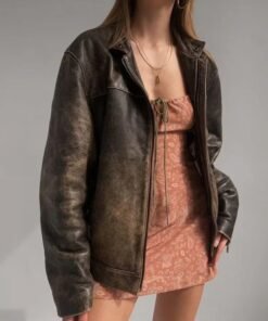 Women Oversized Distressed Brown Genuine Leather Jacket Women Oversized Distressed Brown Genuine Leather Jacket