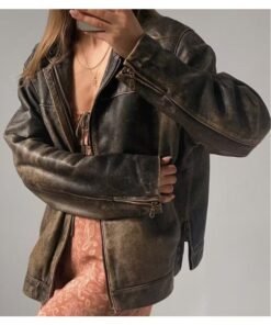 Women Oversized Distressed Brown Genuine Leather Jacket Women Oversized Distressed Brown Genuine Leather Jacket
