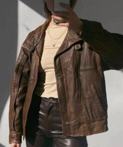 Women 90s Oversized Vintage Brown Leather Jacket