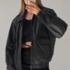 Women Oversized Retro Vintage Baggy Drapey Black Leather Jacket