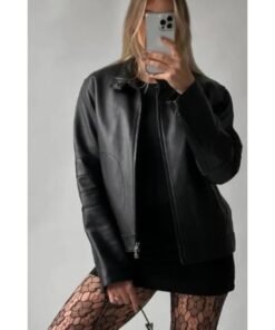 Women Oversized Vintage Reverse Zipper Moto Jacket