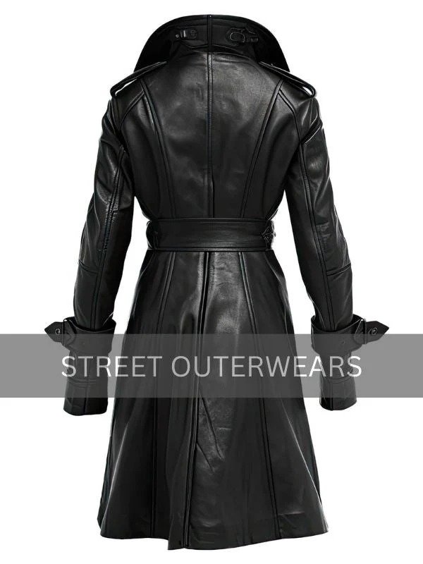 Womens Black Fashionable Biker Leather Coat Women's Black Fashionable Biker Leather Coat - Image 2