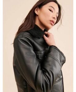 Women Sherpa Oversized Black Leather Jacket Women Sherpa Oversized Black Leather Jacket