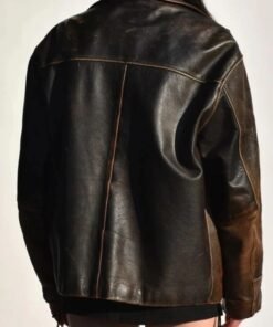 Womens 1990s Oversized Distressed Brown Leather Jacket