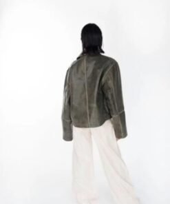 Womens 90s Distressed Boxy Leather Jacket