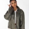 Womens 90s Distressed Boxy Leather Jacket